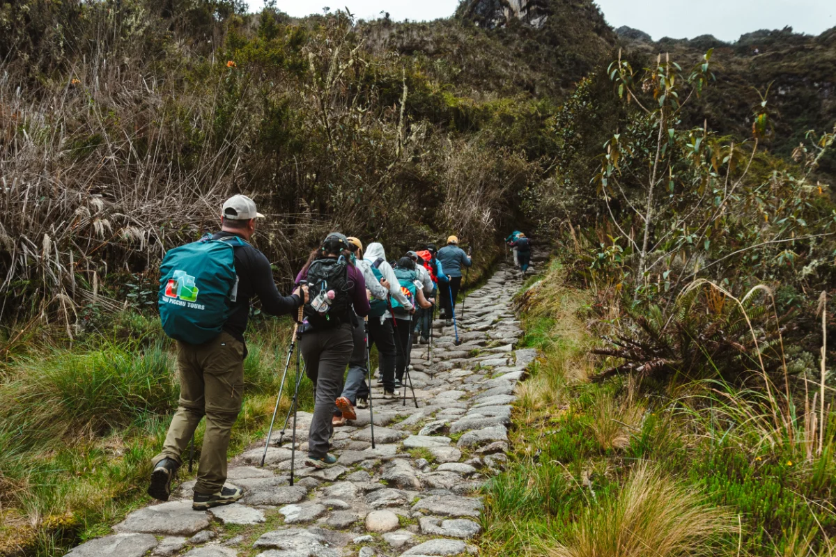 Hikers on the Inca stone path