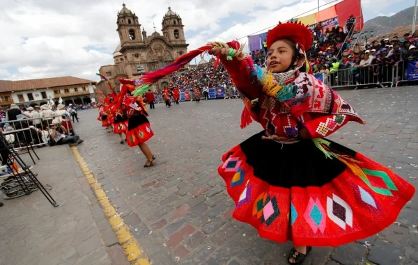 children dancing in Peru