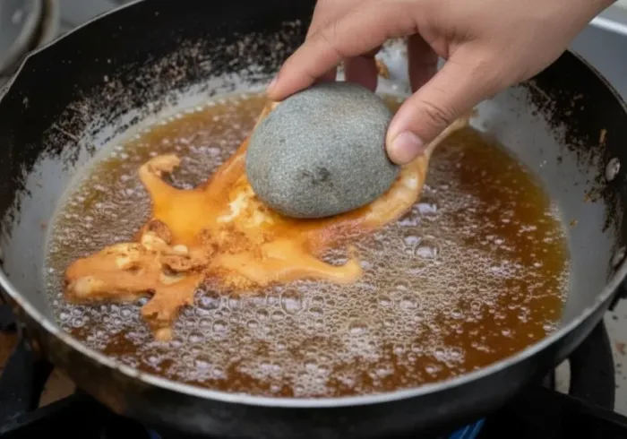 Preparing guinea pig with a stone