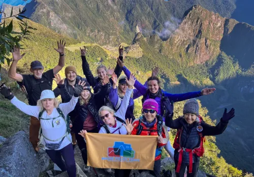 Hikers celebrating on the Inca Trail