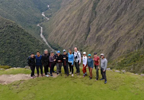 Hiking group in an Andean valley