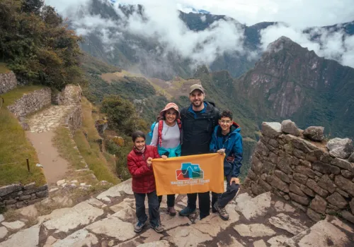 Travelers at an Inca Trail viewpoint