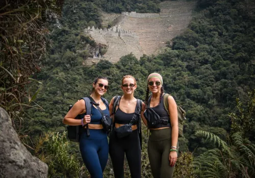 Three hikers on the Inca Trail to Machu Picchu