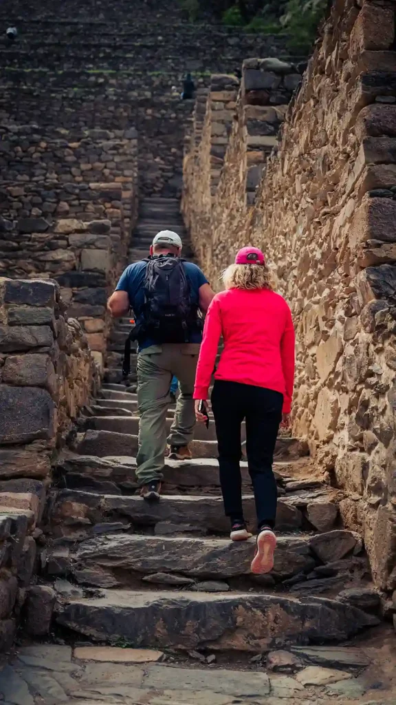 two tourists climbing stairs