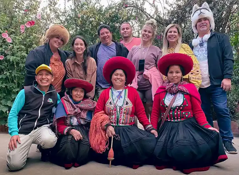 several tourists with local people