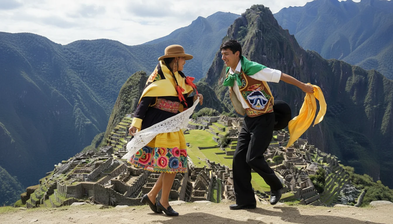 traditional Peruvian huaino dance from the Andes