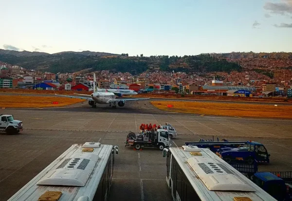 Duty free shops and waiting area inside Cusco Airport