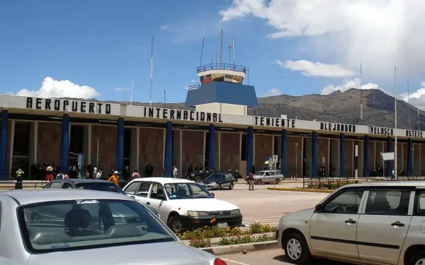 Welcome sign inside Cusco Airport terminal