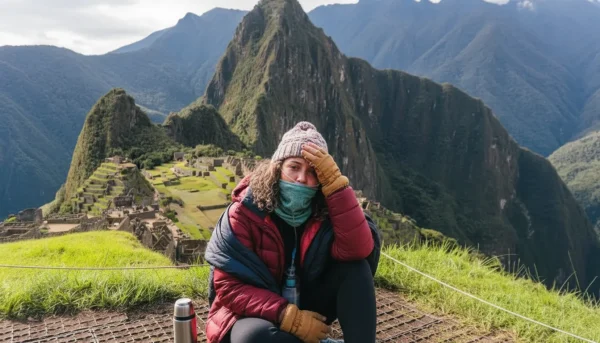 tourist with altitude sickness at Machu Picchu