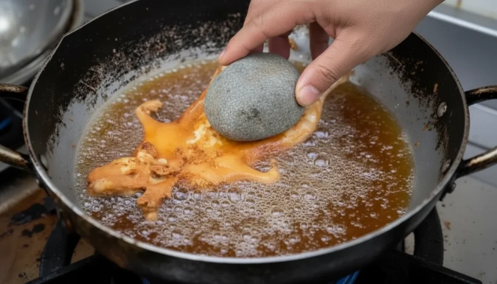 Preparing guinea pig with a stone