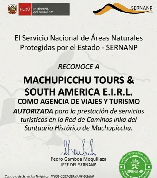 SERNAP Environmental Permit for the Inca Trail